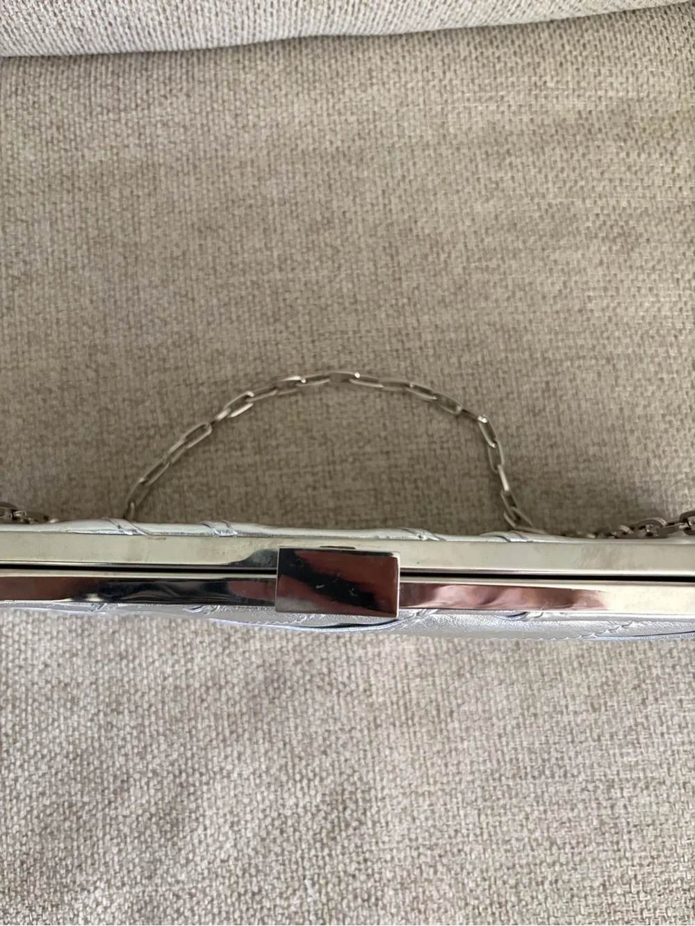 Aldo Metallic Silver Quilted Chain Clutch